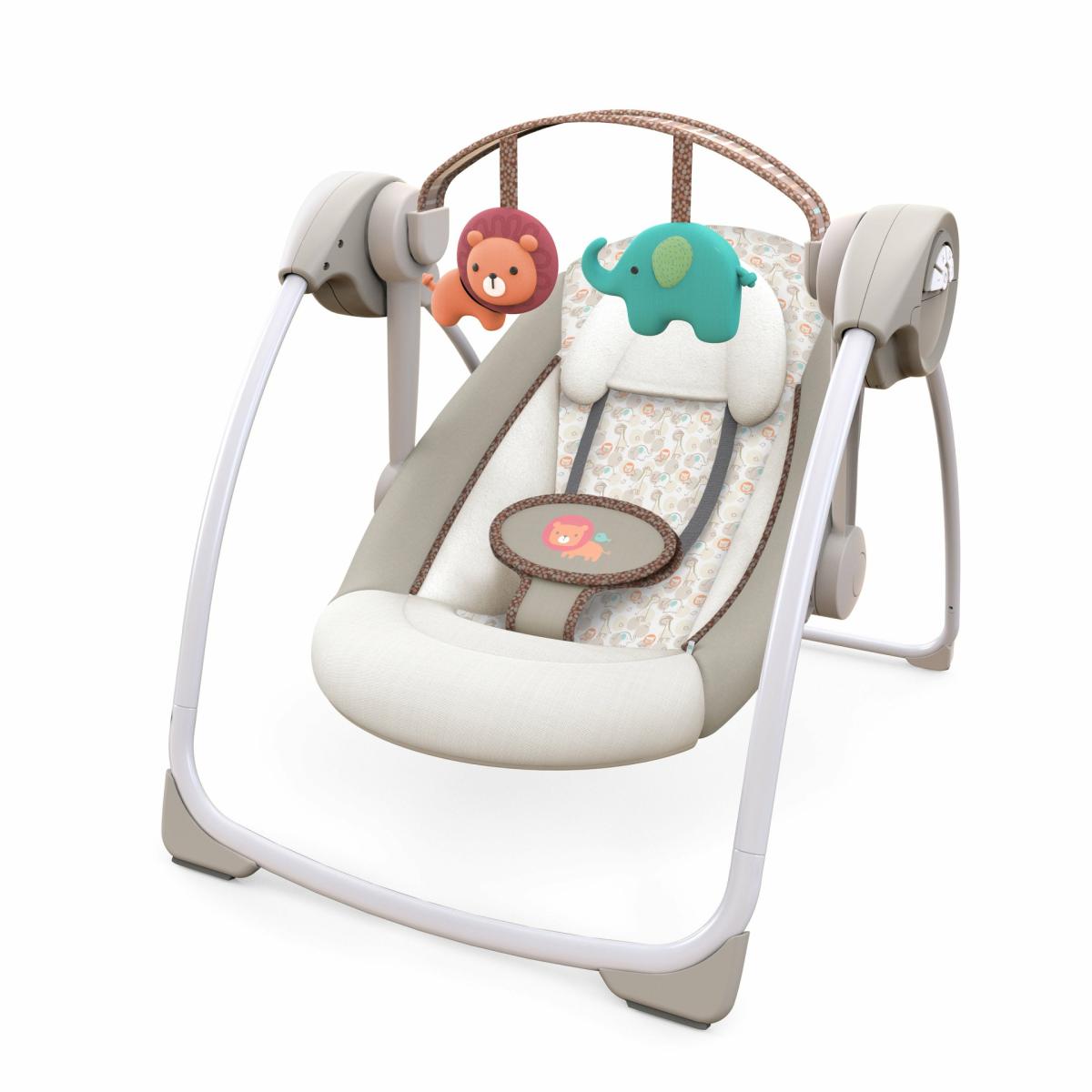 Swings |   Soothe ‘N Delight Portable Baby Swing With Music, Cozy Kingdom Nursery Swings