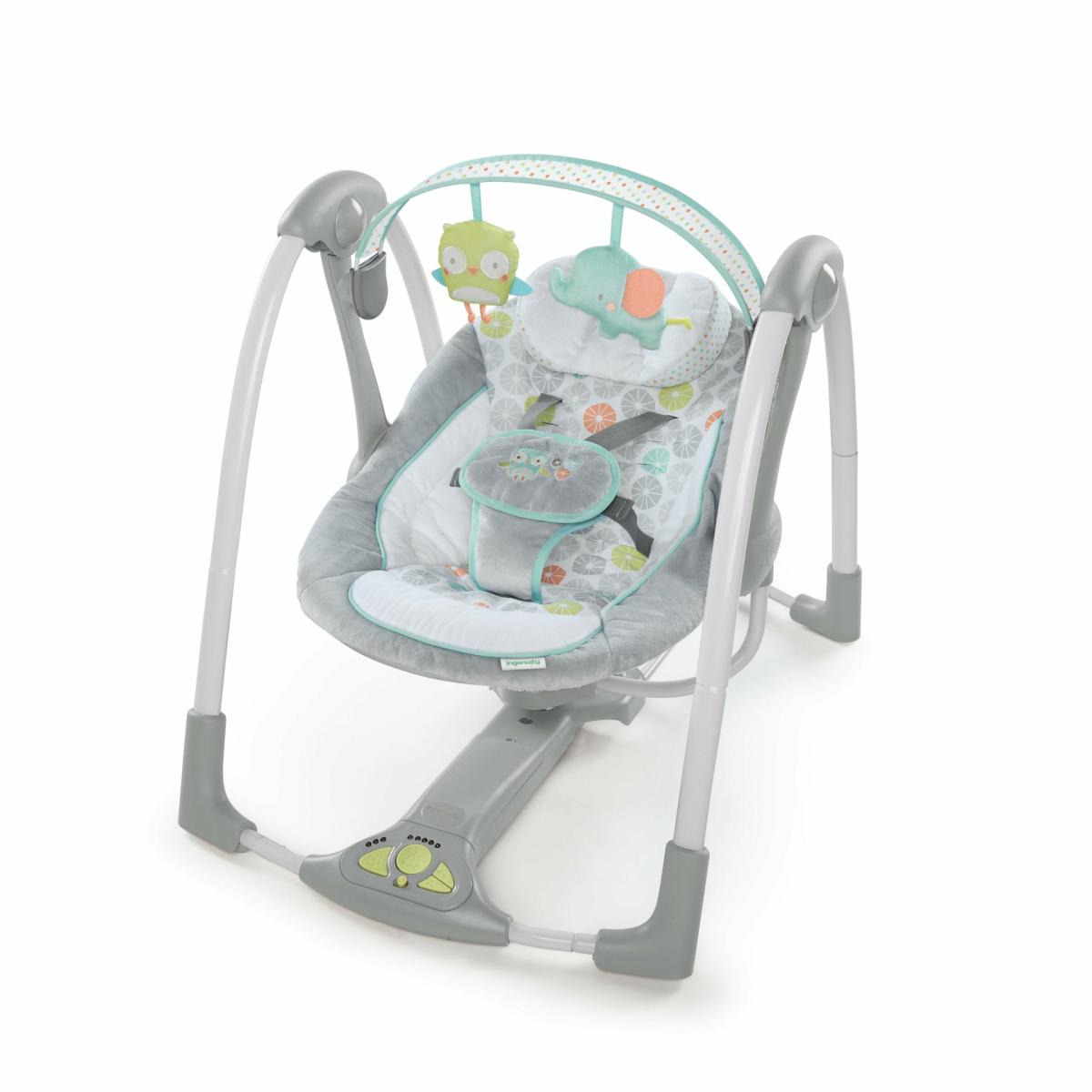 Swings |   Swing ‘N Go Portable 5-Speed Baby Swing With Nature Sounds, Hugs & Hoots Nursery Swings